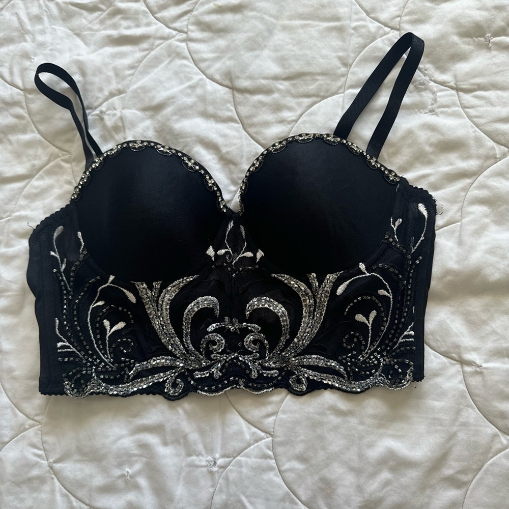 Marciano Black and Silver Embroidered Bra Top